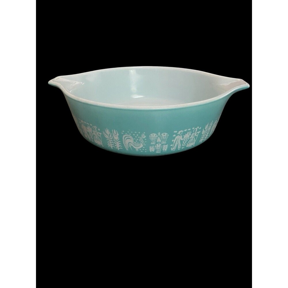 Vintage Pyrex Amish Butterprint Casserole Dish 1 Pint #471 Turquoise White